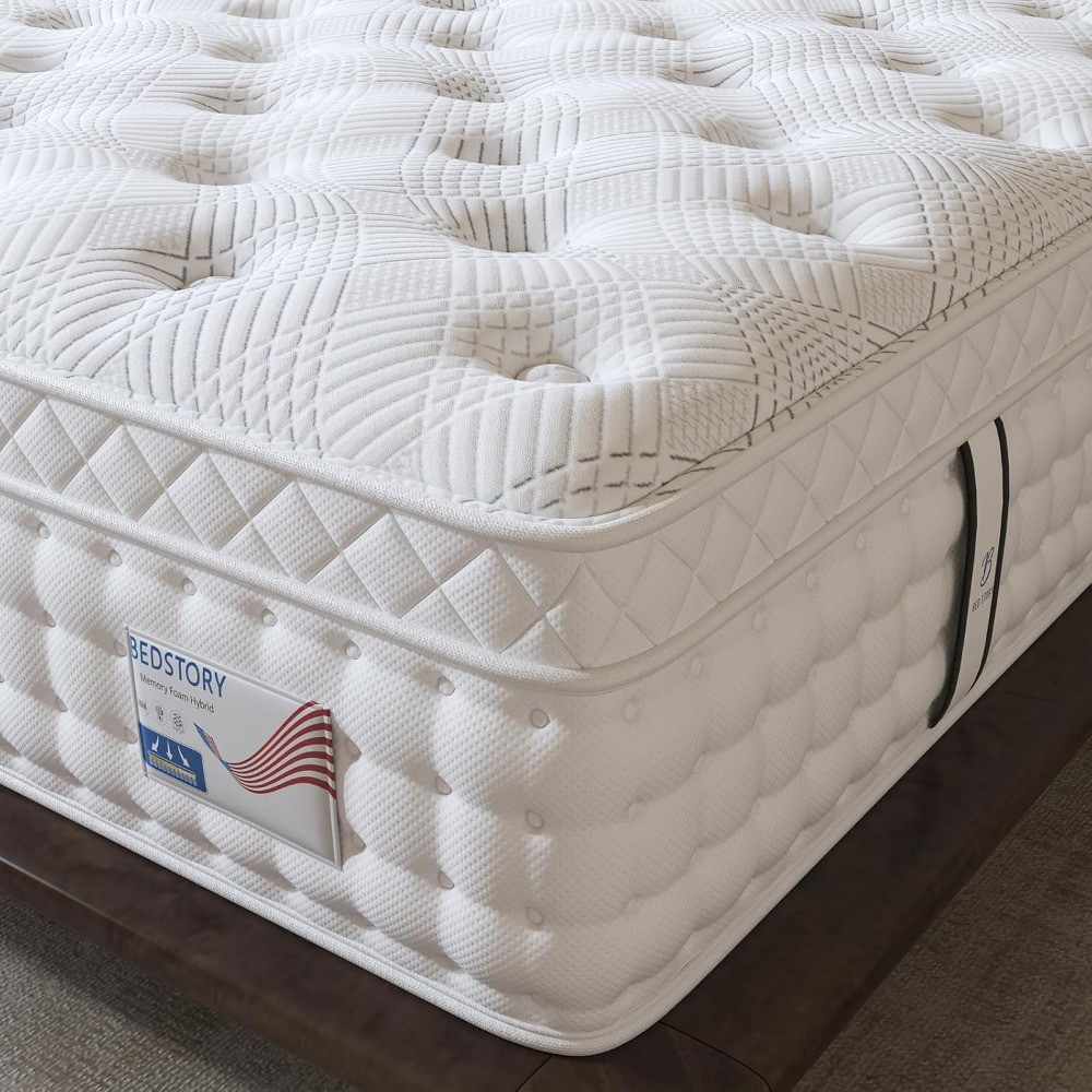 Close-up of mattress surface with tufting pattern
